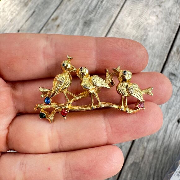 vintage Jewelry - Vintage Jewelry Three Little Birds Brooch Bird Bird Pin 3 Birds Brooch